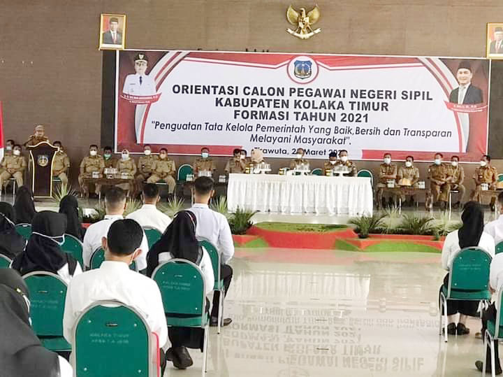 Suasana pembukaan orientasi bagi ratusan CPNS lingkup Pemkab Koltim yang dibuka Pj Bupati, H. Sulwan Aboenawas, kemarin.