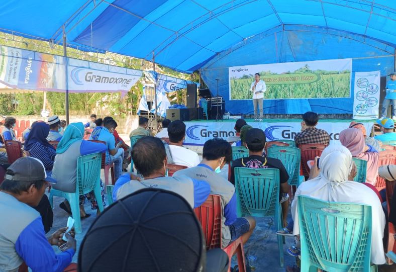 Petani di desa Waworoda Jaya, saat mengikuti pelatihan penggunaan pestisida