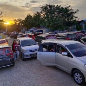 Suasana antrean kendaraan di pelabuhan Feri Wamengkoli, Jumat (25/11).
