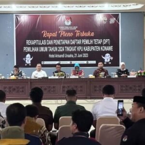Suasana rapat pleno terbuka penetapan DPT Pemilu tahun 2024 mendatang di Konawe. Pihak KPU Konawe menetapkan DPT sebanyak 182.840 jiwa.